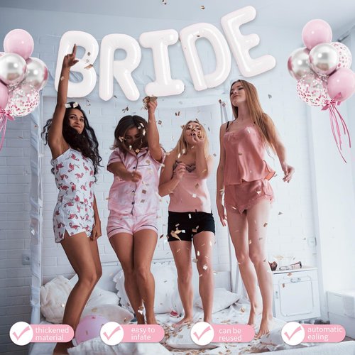 BRIDE Balloons Bachelorette, 16 inch White Bride Balloons for Bachelorette Party Decorations, Giant Wedding Foil Balloon Letter Banner for Wedding Engagement Bride To Be Party