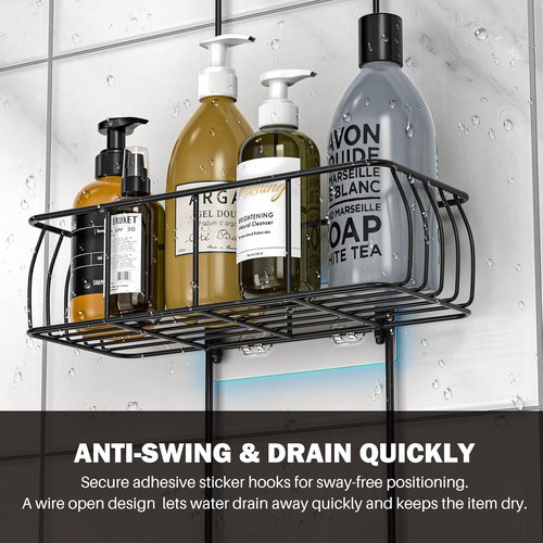 Epicano Shower Caddy - Rustproof Hanging Design with Hooks for Towels & Sponges | Matte Black Finish