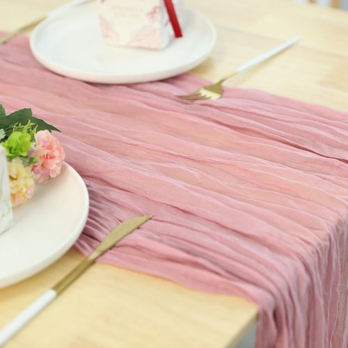 20 Pcs Cheesecloth Table Runner 196 Inch Boho Gauze Cheese Semi-Sheer Rustic Table Runner for Wedding, Baby Shower, Birthday, Banquets - Dark Pink