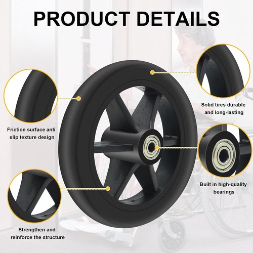 2 PCS 6 Inch Rollator Replacement Wheels Replacement Wheelchair Wheels Anti-Slip Durable