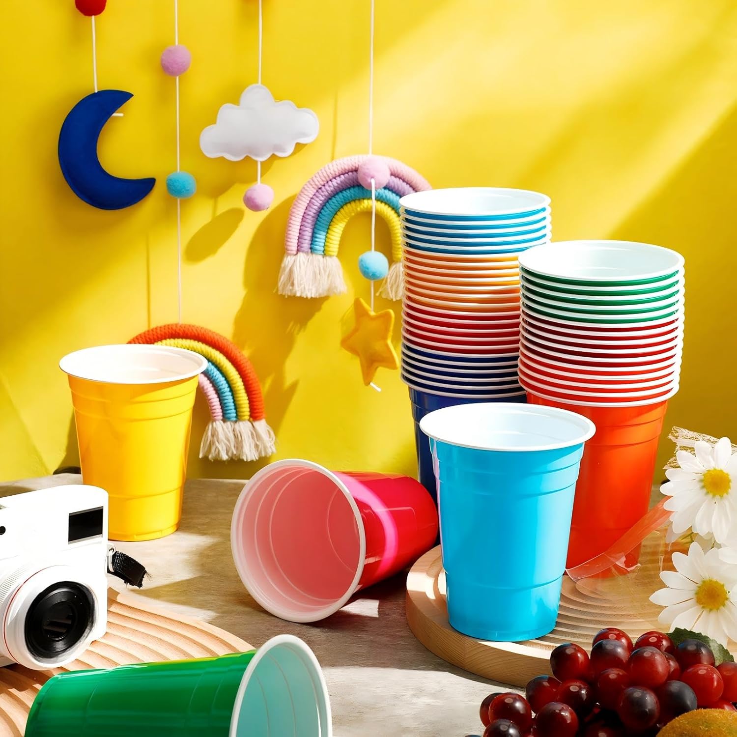 Xinnun 210 Pack Colored Plastic Cups - 16 oz Rainbow Disposable Party Cups | Assorted Colors for Events