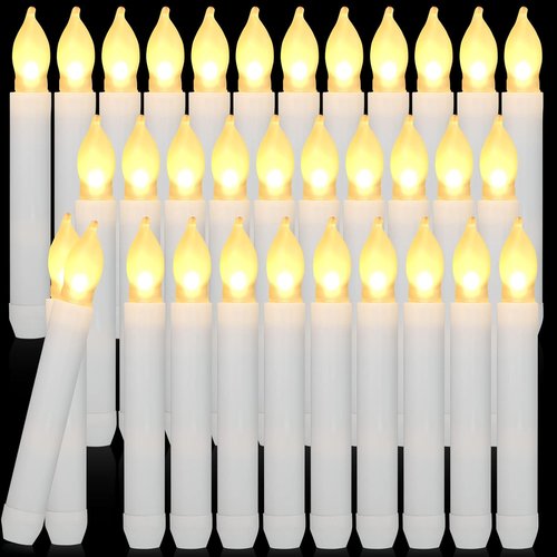 Macarrie Flameless LED Taper Candles - 60 Pcs Battery Operated Flickering Warm Light | White