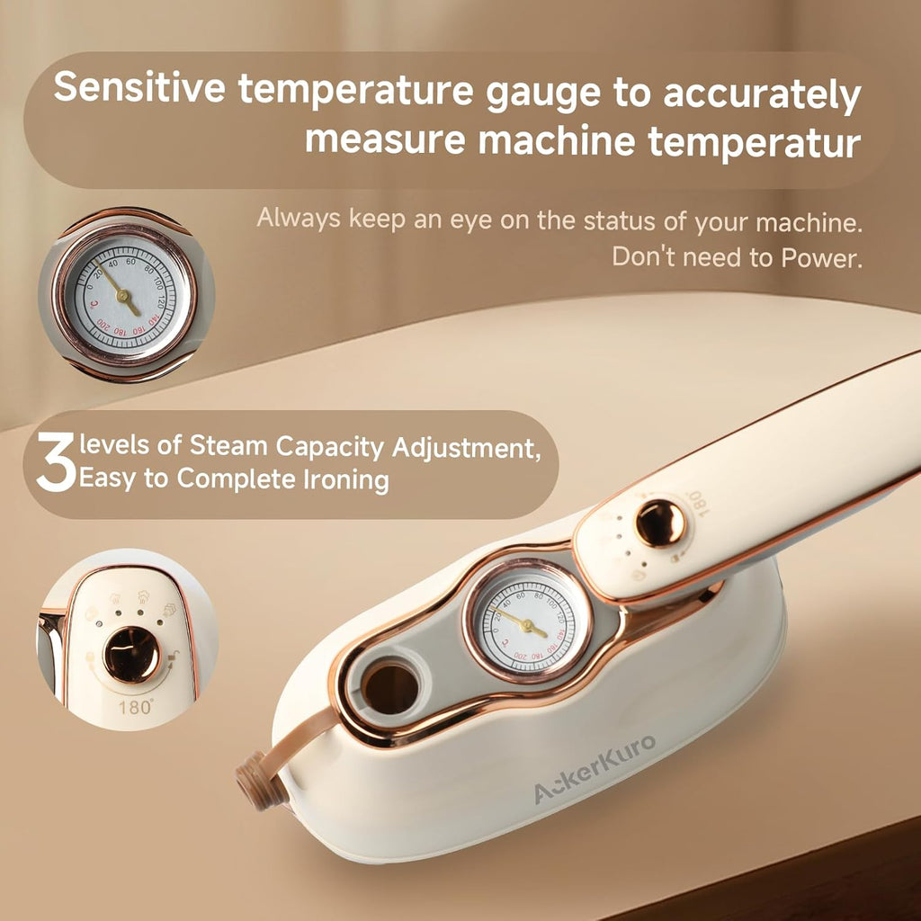 Skiennix Portable Handheld Clothes Steamer - 1200W Fast Heat Up, 200ml Tank, 3 Modes, Beige