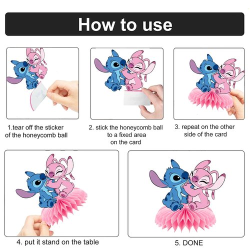 Stitch birthday party supplies, 8Psc honeycomb center decorations, Stitch party decorations, double-sided desktop decorations, center decorations for parties