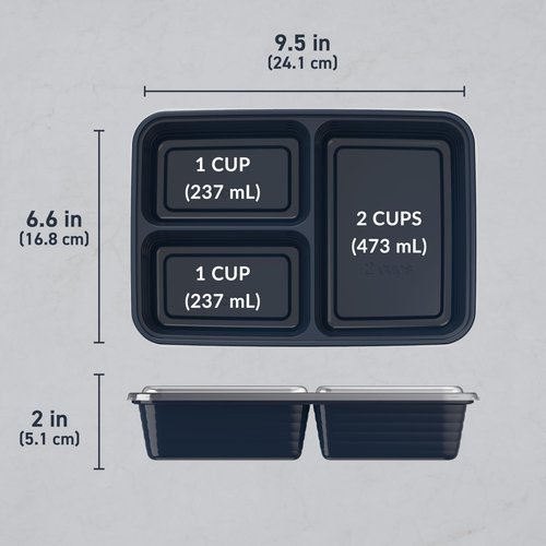 Bentgo Prep - 20-Piece 3-Compartment Reusable Meal Prep Containers with Lids, PFAS & BPA Free Materials, Durable, Microwave, Freezer, & Dishwasher Safe To Go Food Storage (Navy Blue)