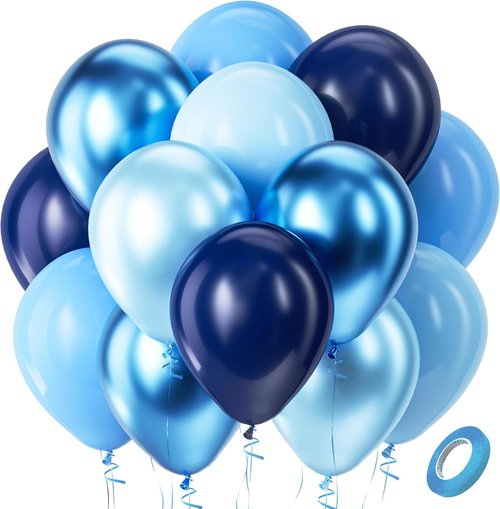 Bezente Blue Balloons Set - 60pcs 12 Inch Metallic & Pastel Blue Latex Balloons for Parties