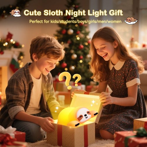 TCMOT Cute Sloth Night Light for Kids, 3-Level Dimmable Nursery Nightlight, Silicone Squishy Light Up Sloth Gifts, Rechargeable Bedside Touch Lamp for Breastfeeding Toddler Baby Kids Decor