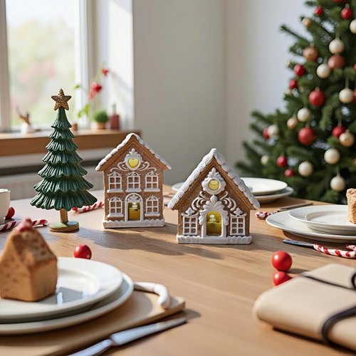 Braxio Gingerbread House Kit - 2PCS Miniature LED Light Decor for Indoor Home Aesthetic - 3 Inch