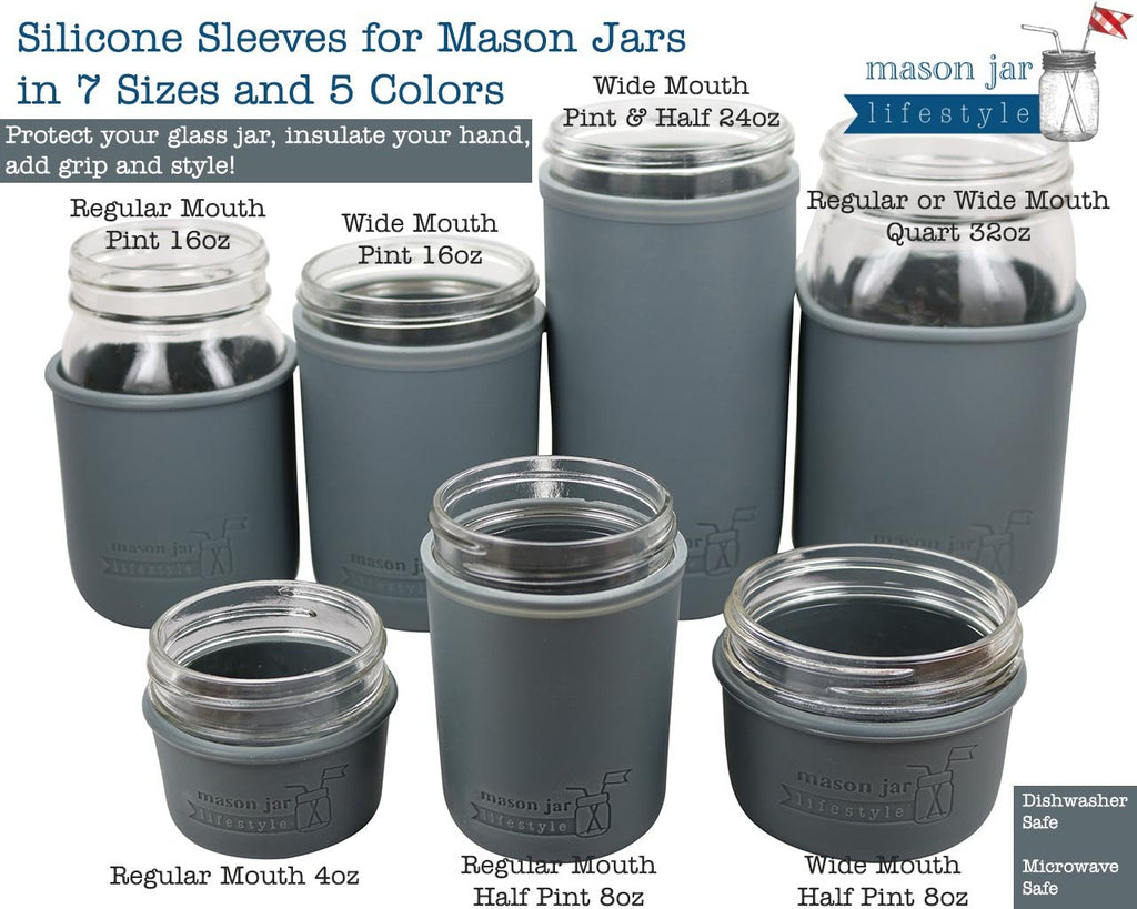 Mason Jar Lifestyle Regular Mouth Half Pint 8oz Silicone Sleeves/Jackets for Protecting Ball, Kerr, Quilted Canning Jars (Mint Green, 2 Pack)
