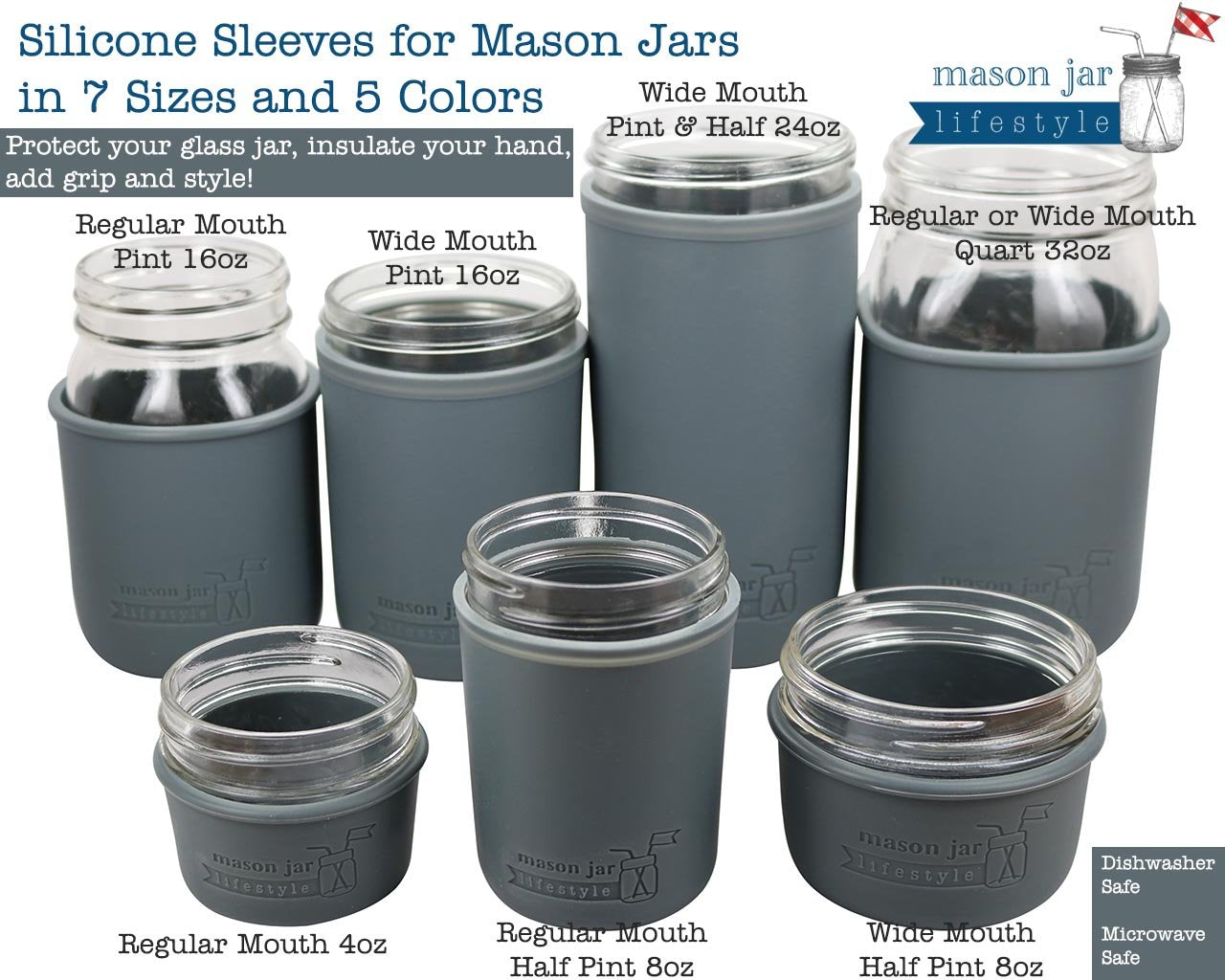 Mason Jar Lifestyle Regular Mouth Half Pint 8oz Silicone Sleeves/Jackets for Protecting Ball, Kerr, Quilted Canning Jars (Mint Green, 2 Pack)