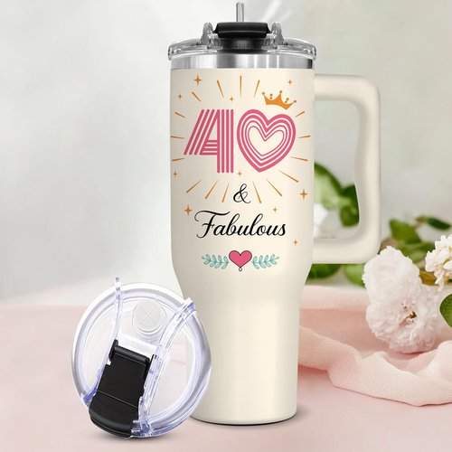 GLAKEUN 40th Birthday Gifts for Women - 40th Birthday Decorations for Her, Woman - 40&Fabulous - 1986 Bday Gifts Cups for Women - 1986 Present Gift for Mom, Wife, Sister - Turning Forty Tumbler 40oz