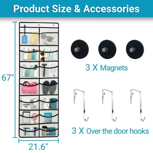 ANNISITE Magnetic Cruise Organizer, 14 Large Durable Pockets Over The Door Organizer For Cruise Ships, Magnetic & Hanging Cruise Organizer, Cruise Essentials 2026 （ 67" x 21.6"）