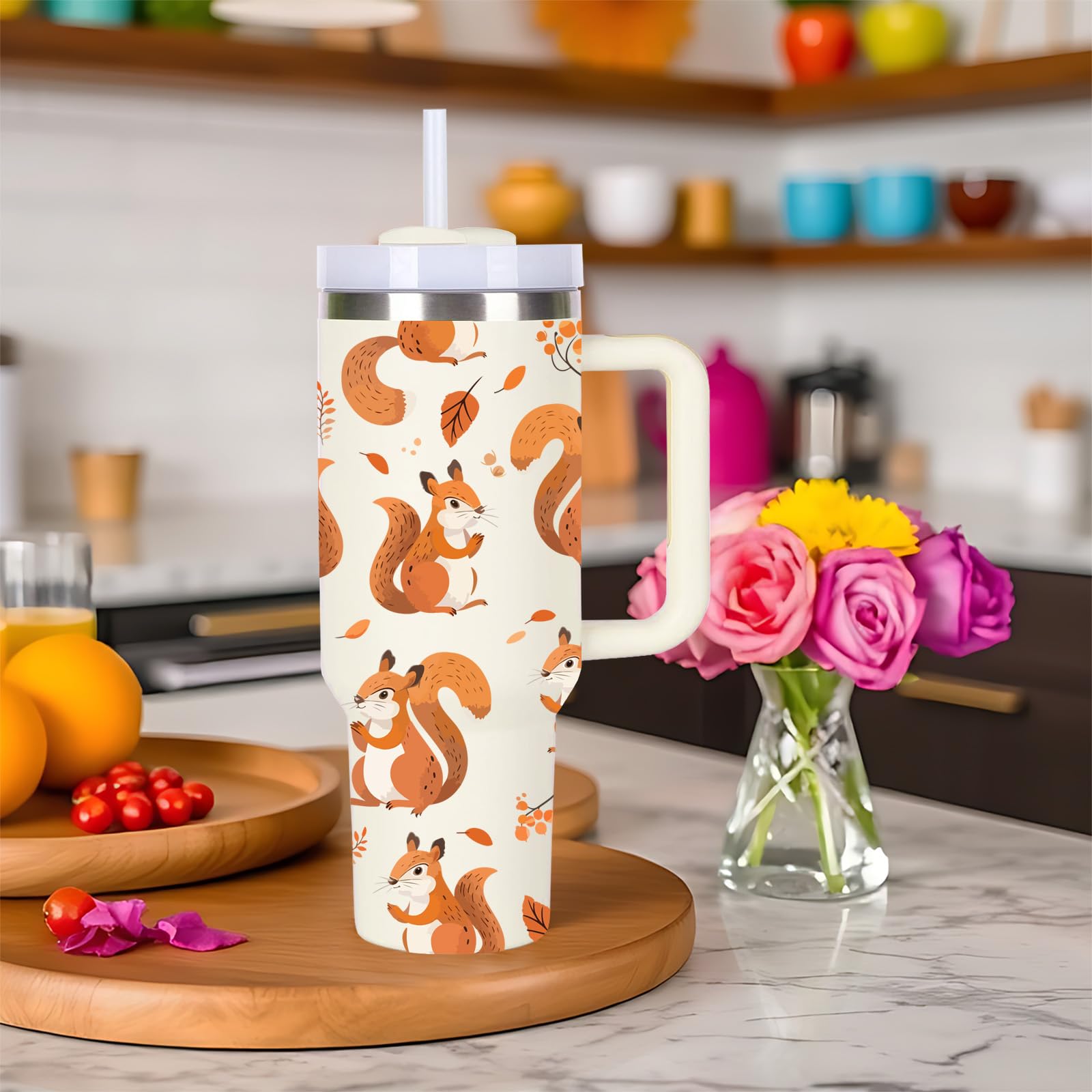 momocici 40oz Squirrels Tumbler with Handle Gifts for Women.Squirrel Lover Cups Tumbler Gifts for Women.40 oz Birthday Christmas Squirrel Cup Tumblers for Squirrels Lover.