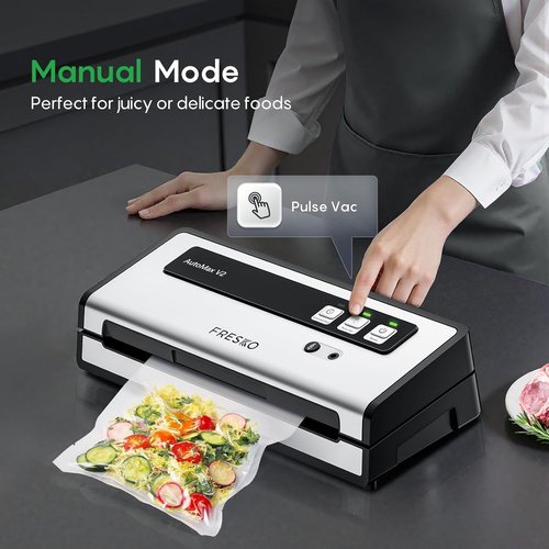 FRESKO Automatic Vacuum Sealer - 95 kPa Powerful Suction for Food Preservation | Compact Starter Kit with 10 Bags