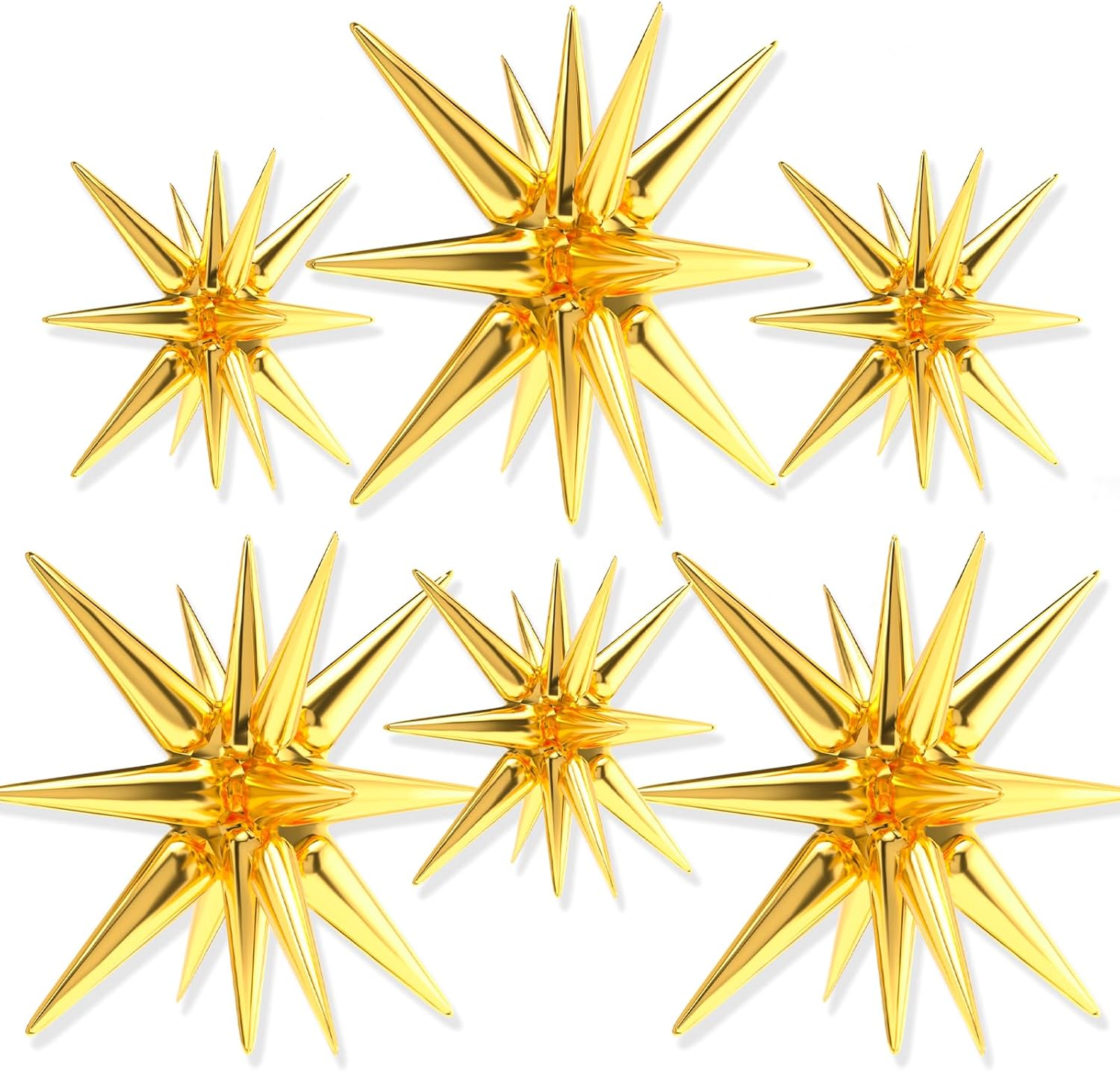 PartyWoo Metallic Gold Star Foil Balloons - 6 Different Sizes | 22-Inch Mylar Balloons for Celebrations