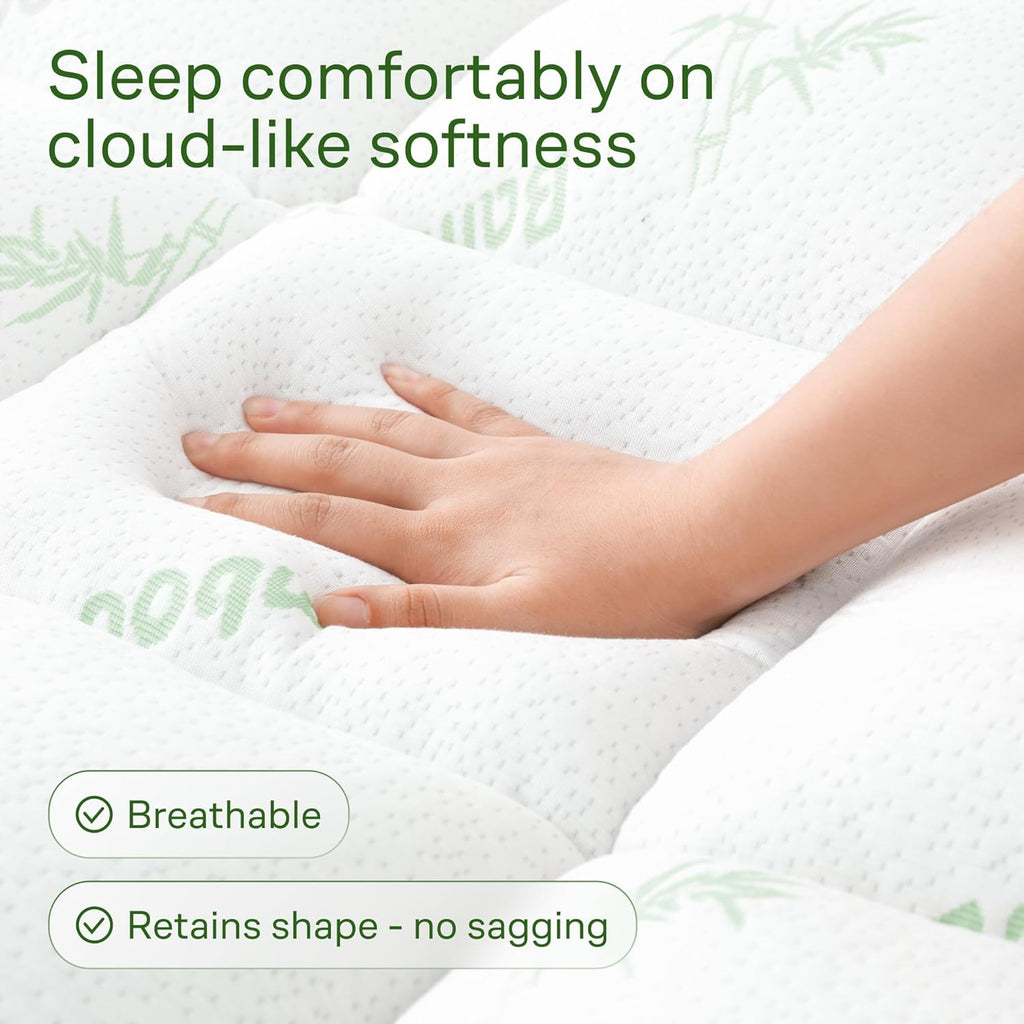 Skiennix Ultra Soft King Size Mattress Topper - Bamboo Viscose Pillow Top for Full Body Support - Naturally Cooling, Green