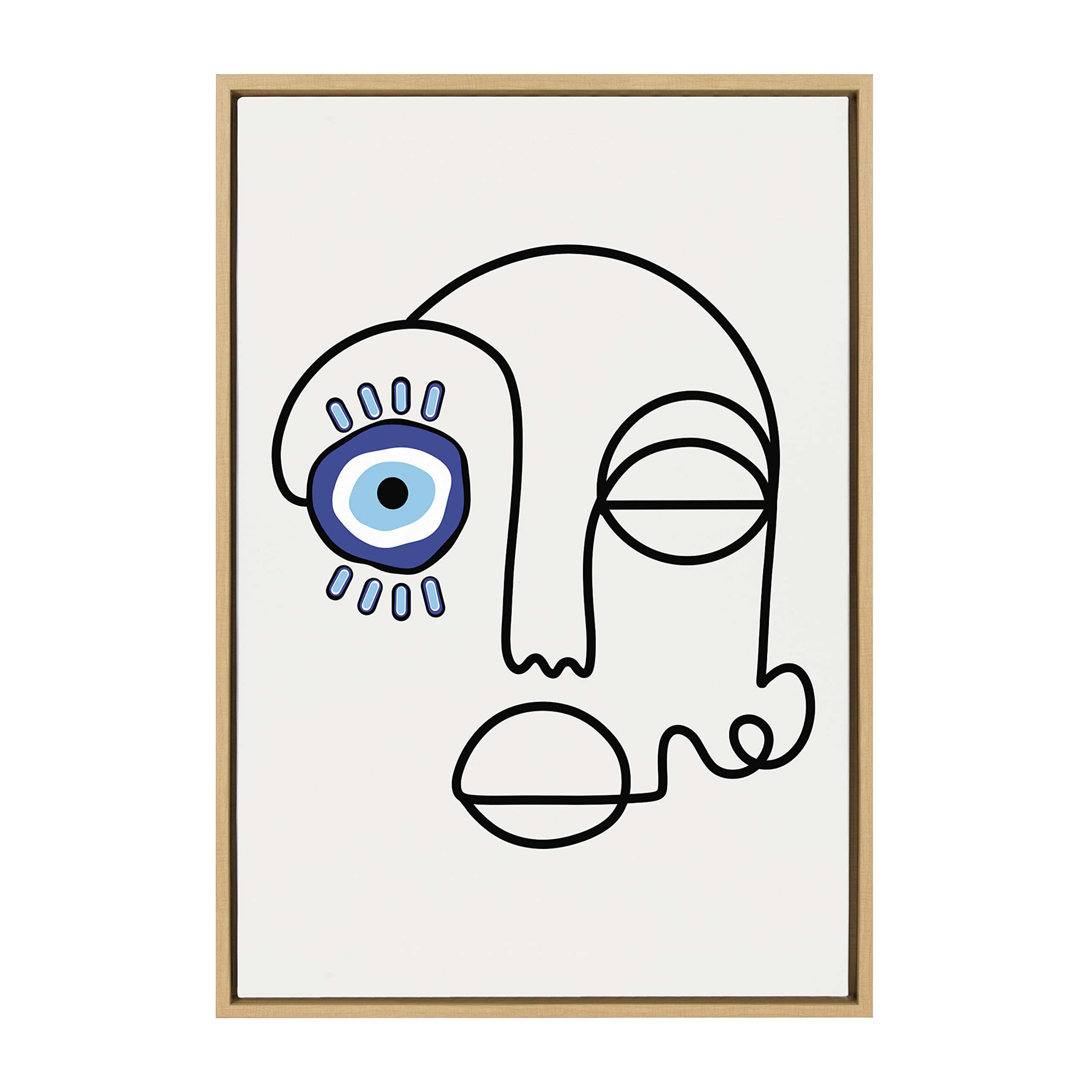 Kate and Laurel Sylvie No Evil Allowed Framed Canvas Wall Art by Shatha Al Dafai, 23x33 Natural, Decorative Abstract Line Drawing Art for Wall