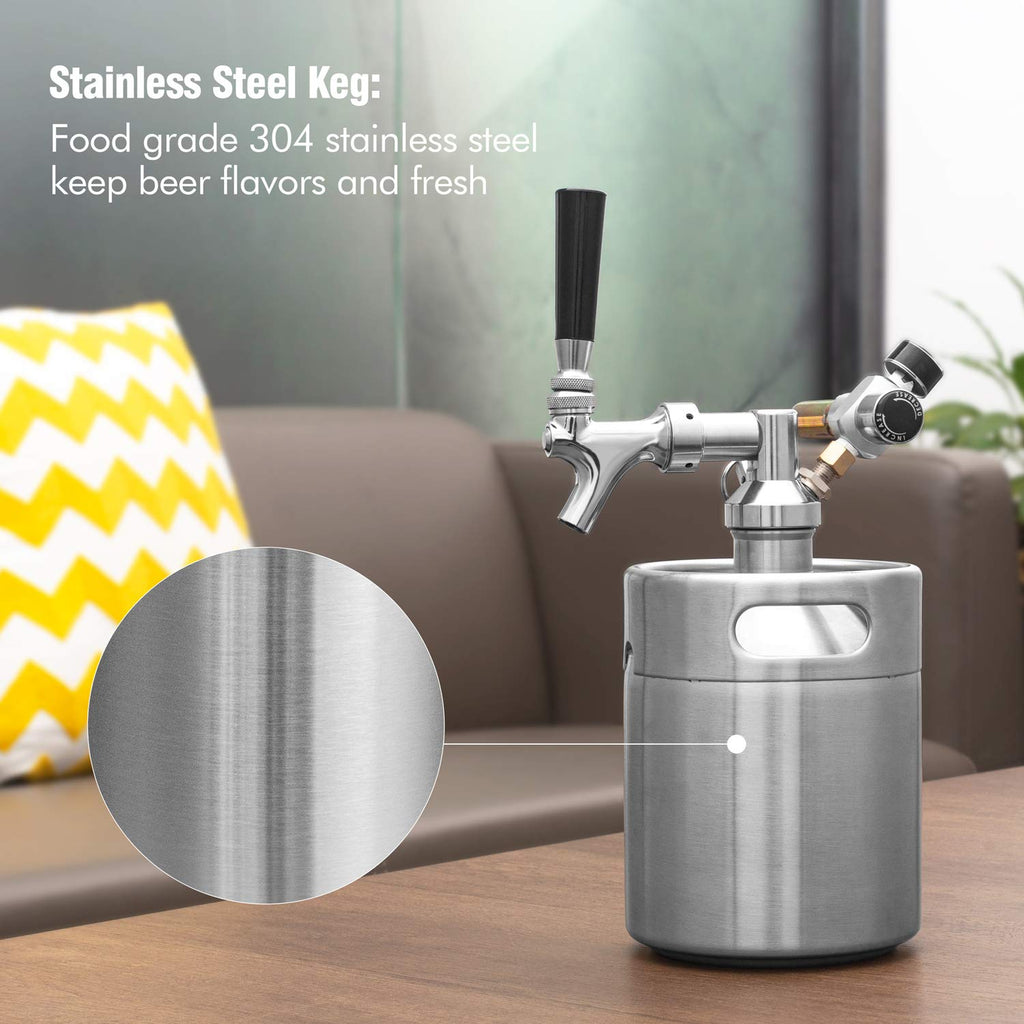 TMCRAFT 64oz Pressurized Mini Keg Growler, Portable Stainless Steel Home Keg Kit System with Updated Co2 Regulator Keeps Fresh and Carbonation for Homebrew, Craft and Draft Beer
