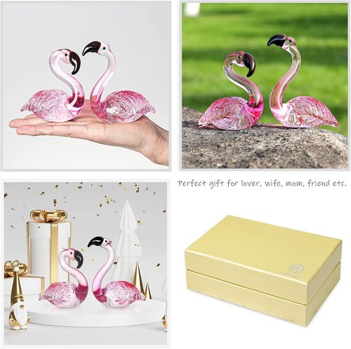 LONGWIN Handmade Art Glass Flamingo Figurines - Hand Blown Collectible Sculptures for Home & Wedding Decor | Set of 2