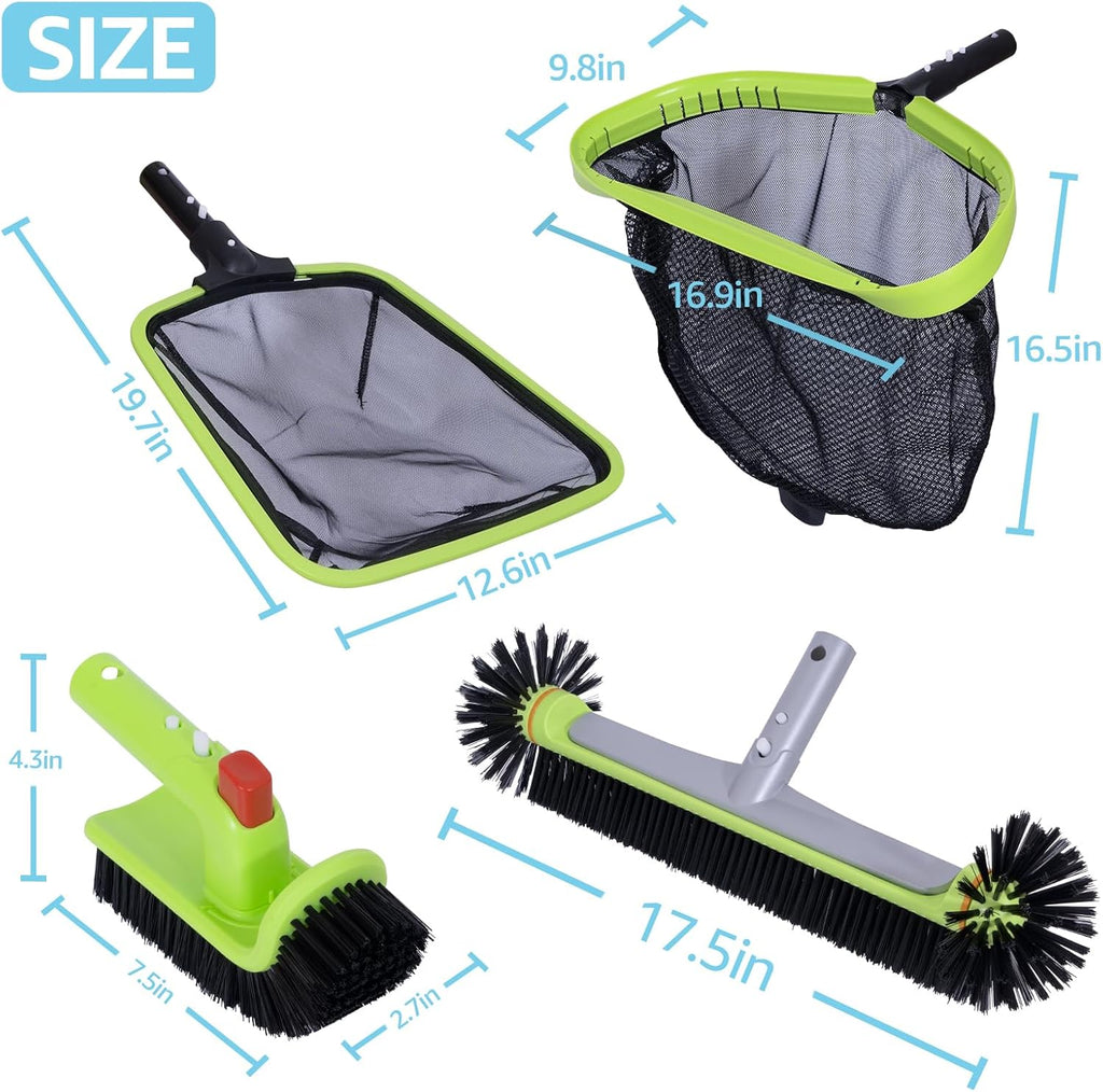 Sepetrel Deluxe Swimming Pool Cleaning Kit - Professional Leaf Skimmer, Fine Mesh Net, 17.5" Brush & Scrub Brush