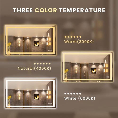 LOAAO LED Bathroom Mirror - 50" x 30" Dimmable Anti-Fog Backlit & Front Lit | Safe Tempered Glass, Memory Function