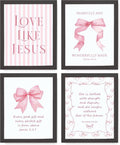LARTSFRO Coquette Pink Bow Wall Art | Inspirational Bible Verse Decor for Teen Girls | 10x8 Inch Set of 4
