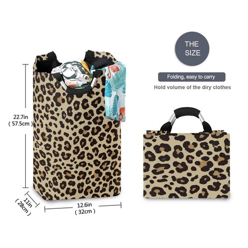 Cheetah Leopard Print Animal Skin Laundry Basket Laundry Hamper Portable Foldable Clothes Organizer with Handles Storage Bag for Kids Room Bathroom bedroom utility room laundry room