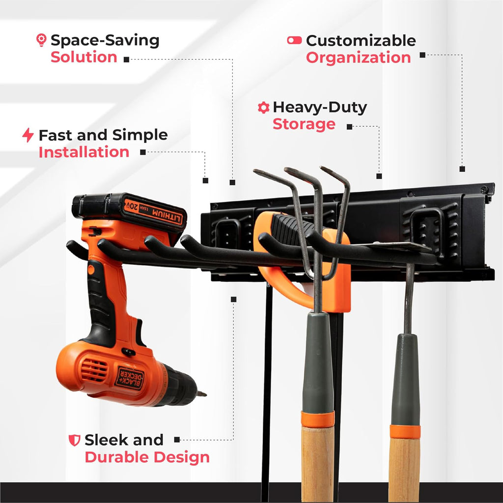 TIDYME Garage Tool Organizer - Sturdy Wall Mount Rack with Adjustable Hooks | 80 Inches, 500lbs Capacity