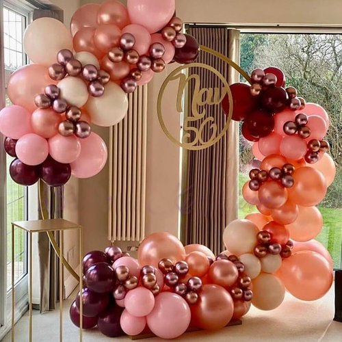 **Skiennix 60-Pack Burgundy Red & Pink Balloons - 12-Inch Latex & Metallic Confetti for Parties**