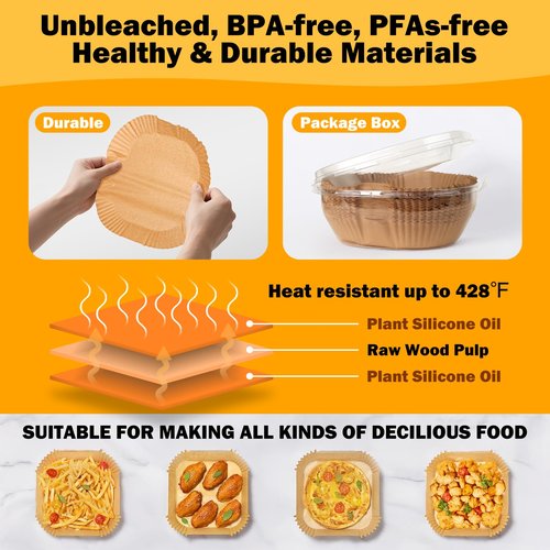 375Pcs Air Fryer Paper Liners, 8" Square Air Fryer Liners Disposable, Heavy-Duty Parchment Paper for 5-8 qt Airfryer, Non-Stick & Non-Leak Paper Liners for Oven Pan, Deep Fryer Parts & Accessories