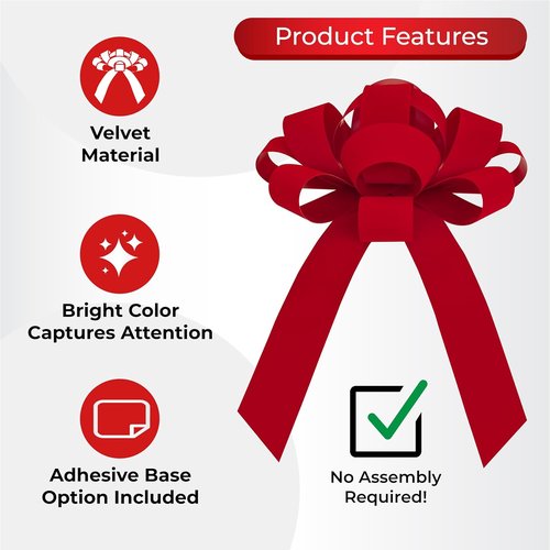 CarBowz Big Red Velvet Car Bow - Giant 30" Non-Scratch Magnet | Weather-Resistant Vinyl Decor