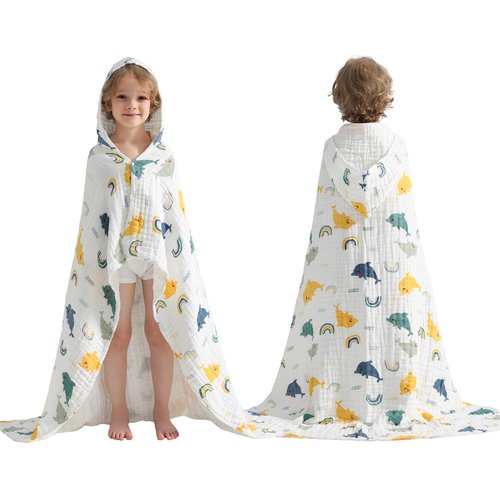usbettas Toddler Hooded Bath Towels,100% Cotton Muslin Baby Towels for Boys Girls,Ultra Soft & Absorbent Quick Dry Kids Towel for Beach,Pool,Bathroom,Large 43x43 Inch