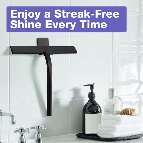 Kincmax Shower Squeegee - Stainless Steel Silicone Tool for Glass Doors & Windows - Medium Black