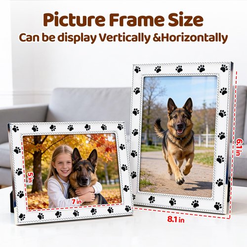 MeiJingLif Dog Picture Frame - 5x7 Metal Cute Picture Frames,Pet Memorial Gifts for Dogs Perfect for Home Decor, Office Desk & Gifting to Pet Lovers
