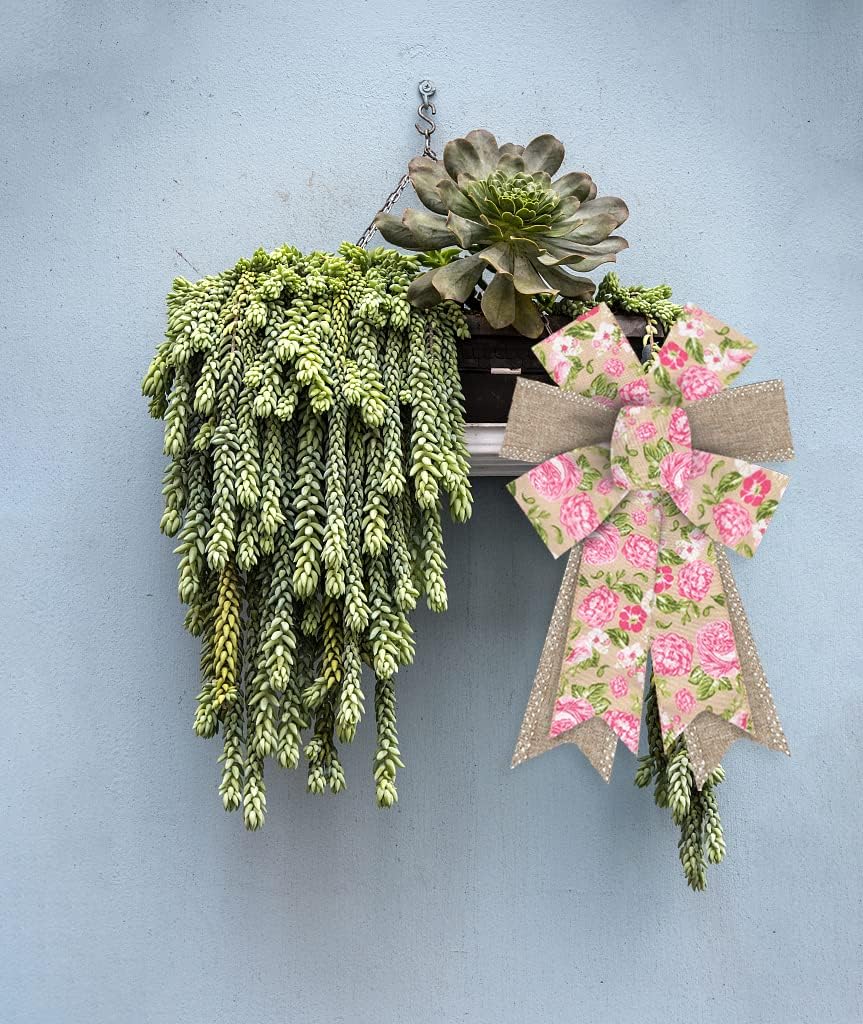 Skiennix 2-Piece Spring Wreath Bows - Pink Roses & Burlap Design for Indoor/Outdoor Decor