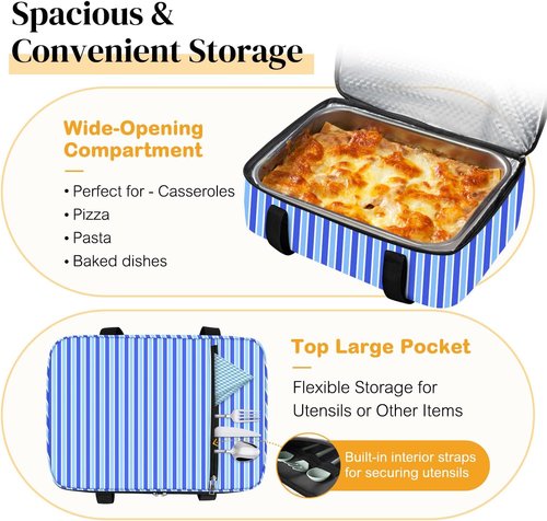 Coobiiya Insulated Casserole Carrier - Thermal Lunch Bag Keeps Food Hot or Cold | Fits 9" x 13" Baking Dish