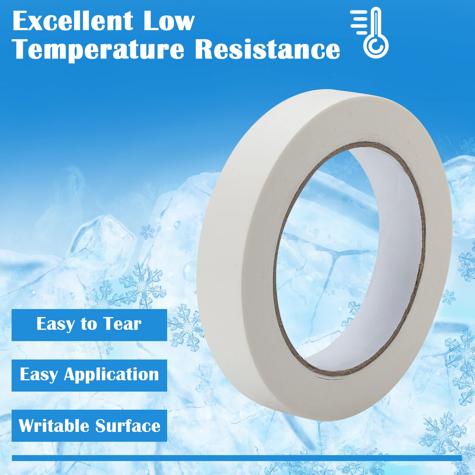 Eaasty 328 Yard 1'' Wide Freezer Tape Writable Surface Low Temperature Resistance Easy to Tear Removable No Residue Freezer Tape for Food Containers Refrigerator 6 Rolls 54.68 Yard Per Roll White