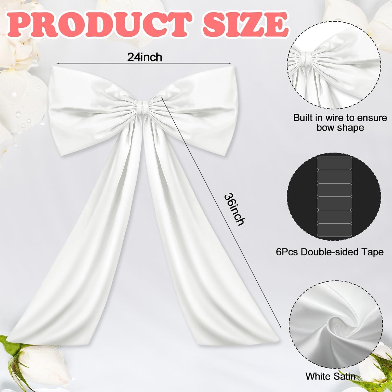 Wavwavw Large White Satin Bow Decor - Giant 24 x 36 Inch Ribbon Tie for Party & Wedding Decor