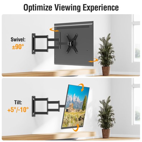ELIVED Long Arm TV Wall Mount for Most 14-42 Inch tvs & Monitors, 21.7 Inch Long Extension TV Mount Swivel and Tilt, Full Motion Wall Mount Bracket Fit Max VESA 200x200mm, Holds up to 44 lbs.