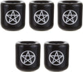 Mega Candles Ceramic Silver Pentacle Chime Candle Holder - Set of 5, Black