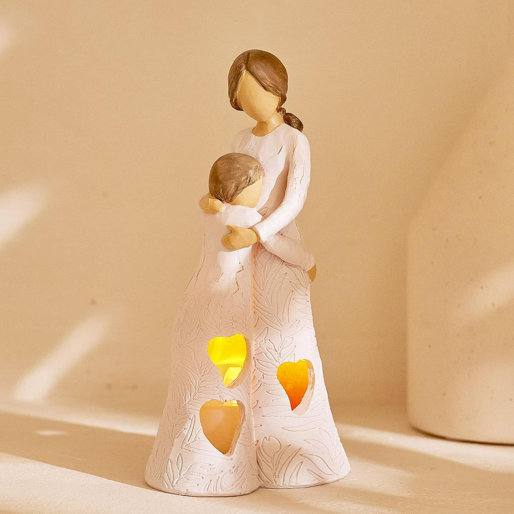 Regine Switzerland Unique Candle Holder Statue - Sentimental LED Light Gift for Mom | Resin Mother-Daughter Tealight Decor
