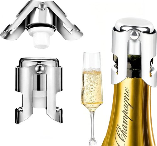 2 Pcs Champagne Stoppers – Premium Stainless Steel Clamping Sparkling Wine Saver – Leak-Proof, Airtight Sealer Keeps Fizz for Days – Fits Prosecco,Cava,Crémant & Sparkling Cider