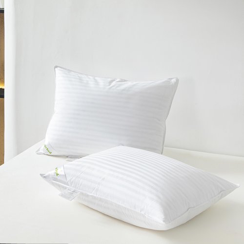 MFourbed Goose Down Feather Pillows Stripe White Bed Pillow for Sleeping,100% Cotton Fabric Good for Side and Back Stomach Sleeper Standard Size 1 Pack