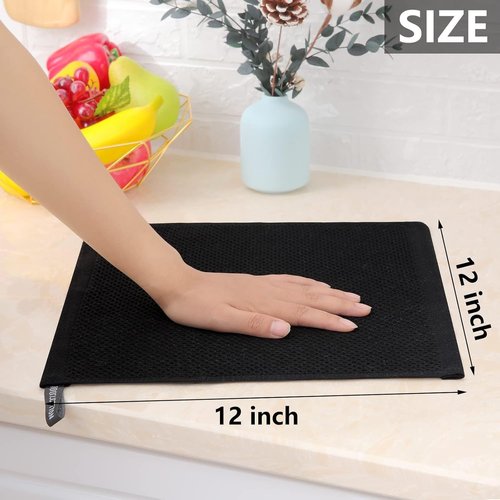 Homaxy 100% Cotton Dish Cloths - Ultra Soft, Absorbent & Quick Drying | 12x12 Inches, 18-Pack, Black