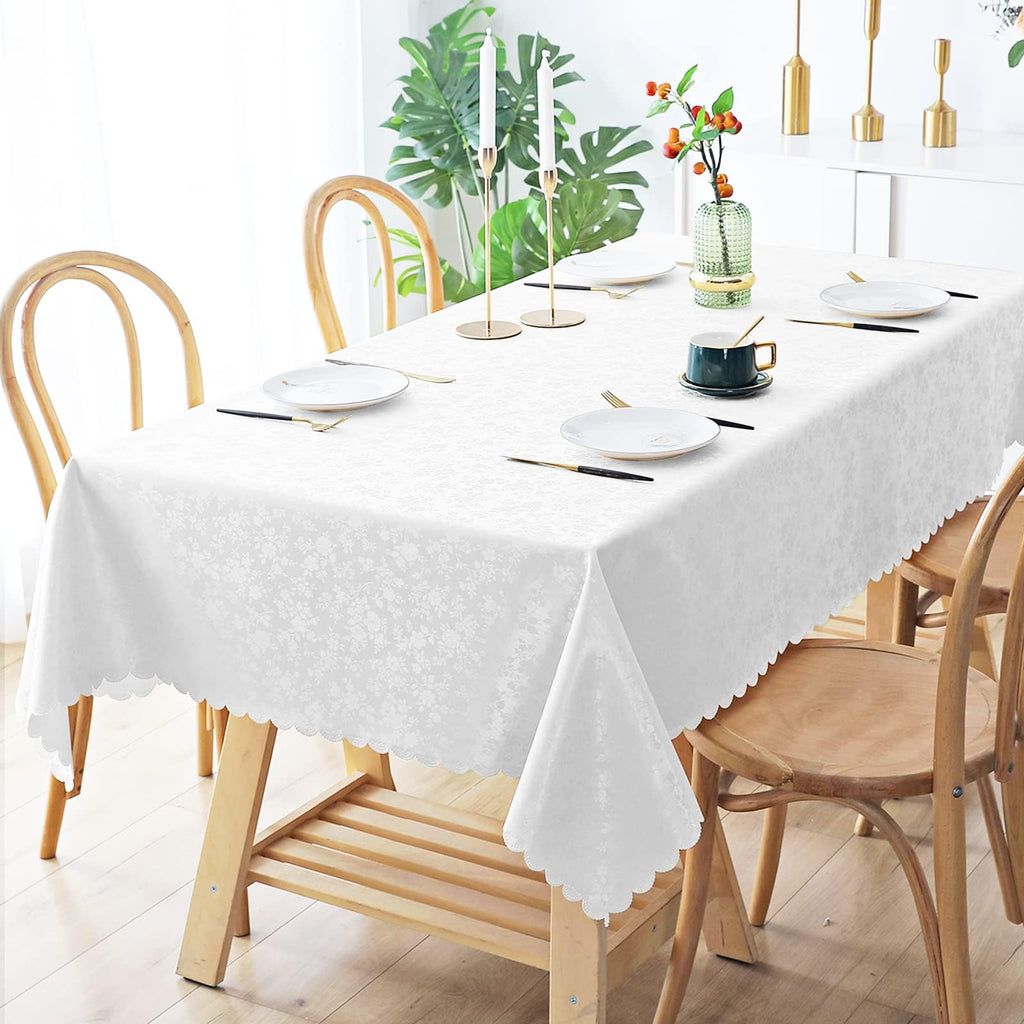 Smiry Rectangle Table Cloth, Waterproof Heavy Duty Vinyl Tablecloths, Wipeable Washable Table Cover for Kitchen and Dining Room (White, 60" X 140")