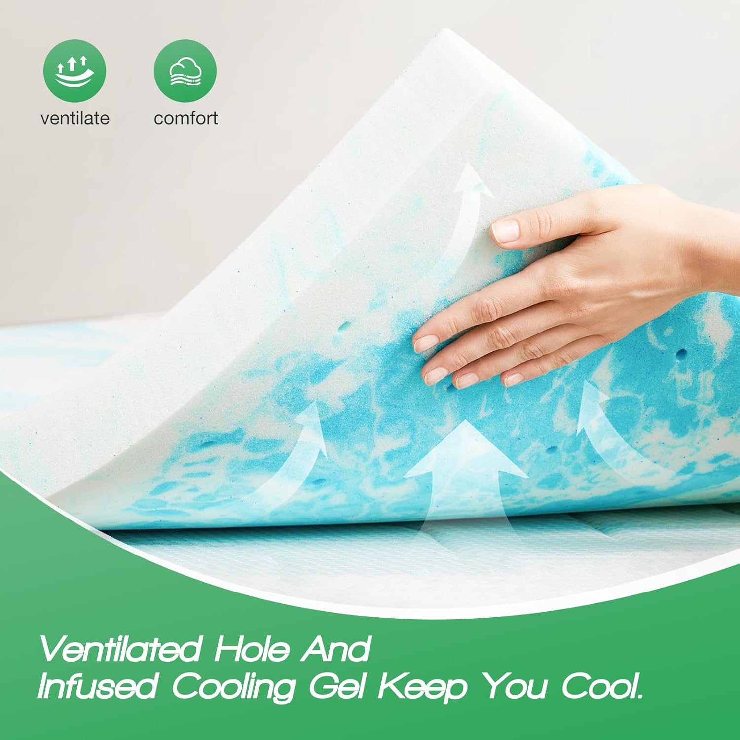 Sweetcrispy Mattress Topper - 2 Inch Thick Gel-Infused Memory Foam for Queen Size Bed | Cooling & Breathable