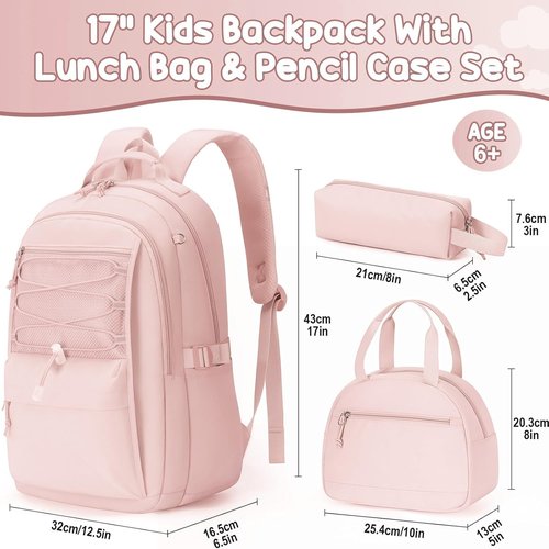 Fimibuke Kids Backpack Set - 3 PCS Waterproof Girls Backpack with Lunch Box & Pencil Case | Lightweight School Bag for Travel & Everyday Use