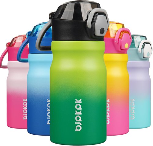 BJPKPK 14oz Insulated Water Bottle - Stainless Steel Thermal Flask with Straw | BPA-Free, Leak-Proof, Bamboo Grove