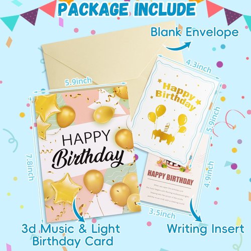 Lupow 3D Pop Up Musical Birthday Cards with Lights & Blowable LED Light Candle – Interactive Singing Happy Postcards Birthday Decorations Greeting Cards Birthday Cards for Women, Men, Mom, Wife, Husband, Boy, Girl