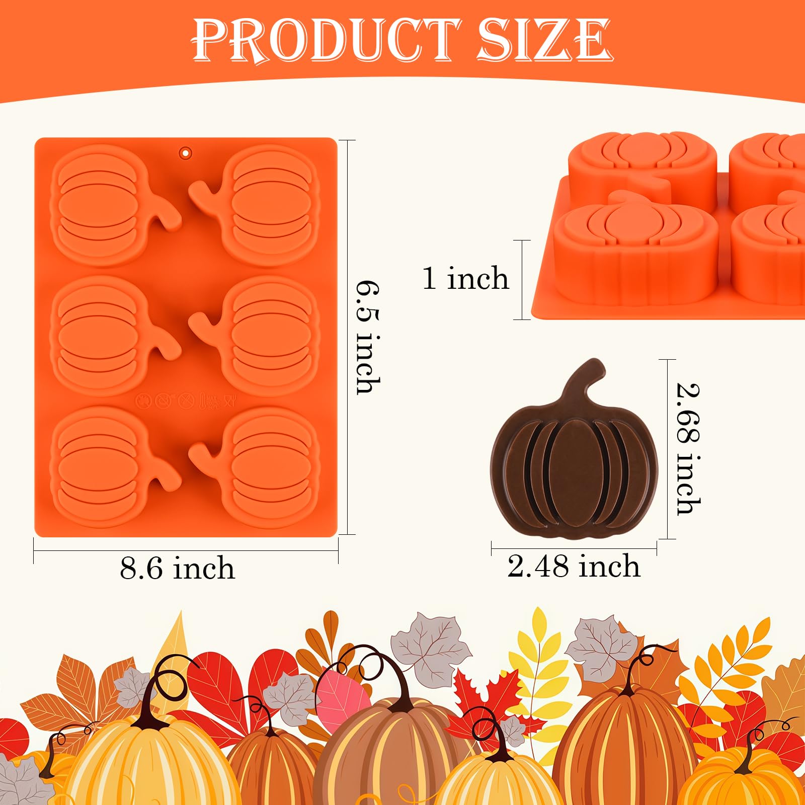 HUAKENER 3 Pack Pumpkin Cake Molds, Silicone Pumpkin Molds for Making Halloween Thanksgiving Fall Mini Cake, Chocolate Bomb, Jello, Soap, Candle